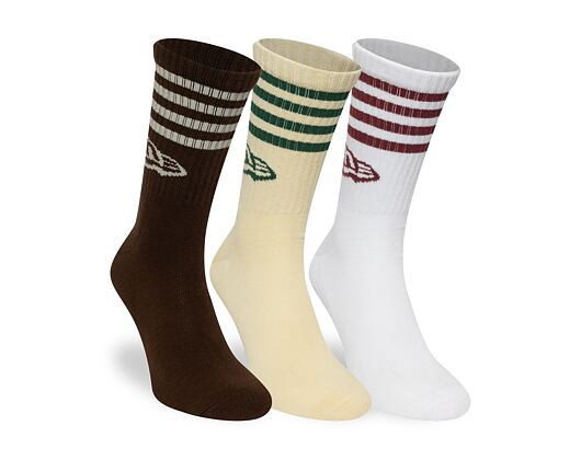 Socks New Era - Stripe Crew Socks 3pk - Brown / Cream / White