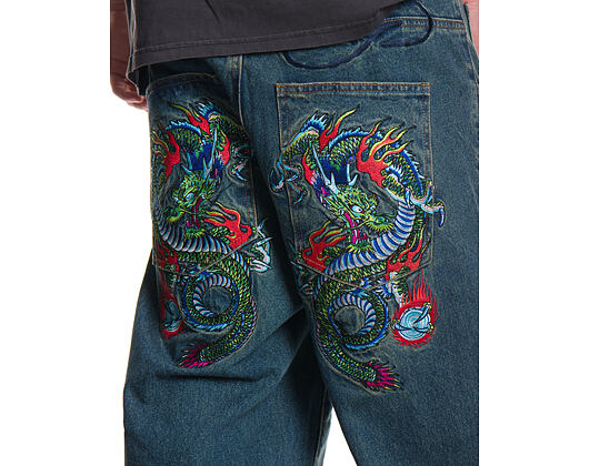 Pants Ed Hardy - Mens Fireball Dragon Dirty Wash Xxtra Denim Trousers Jeans - Green Tint