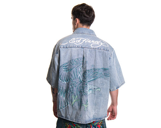 Shirt Ed Hardy - Mens Eagle And Stars Relaxed Denim Shirt - Bleach