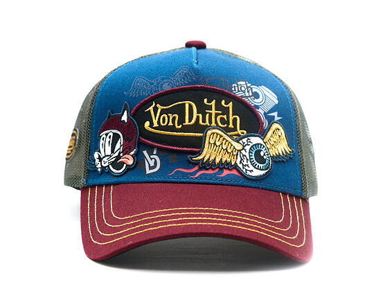 Cap Von Dutch - Devil Cat Hot Rod Patch & Print Trucker - Blue / Burgundy