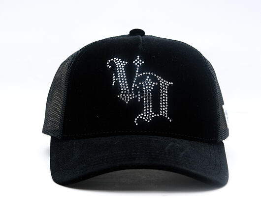 Womens Cap Von Dutch - Baseball - Velvet Rhinestone Logo - Black