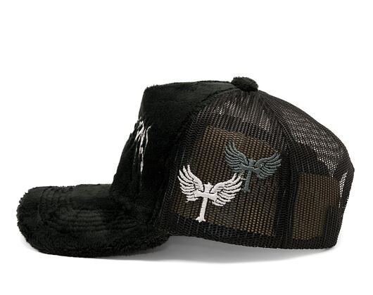 Cap Reflection Luxury Fuzzy Trucker - Satin Black / White