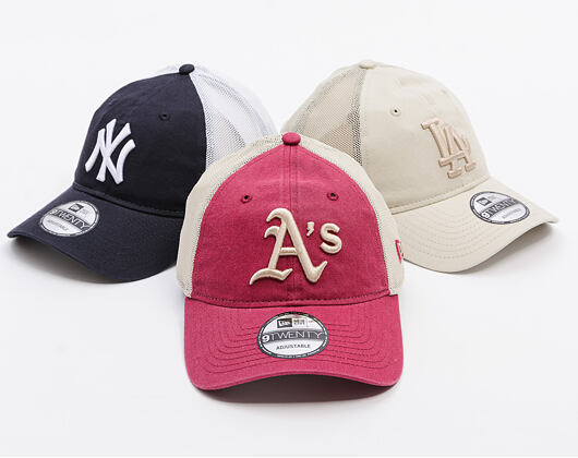 Kšiltovka New Era - MLB Washed Mesh 9TWENTY - Oakland Athletics - Cherry / Stone