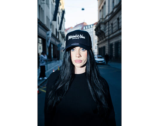 Mitchell & Ness Pinscript Redline Snapback Branded Black / White Cap