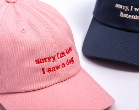 8by8 Dadcap - "Sorry I'm Late I saw a dog" - Baby Pink/Red
