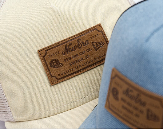 Cap New Era - Branded Denim Leather Patch 9FORTY A-Frame Trucker - Camel