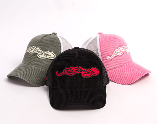 Cap Ed Hardy - Embroidery Applique Cord 5 Panel Trucker Cap - Black