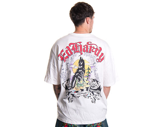 Tee Ed Hardy - Mens Don Wolf Eagle Panther Relaxed T-Shirt - White