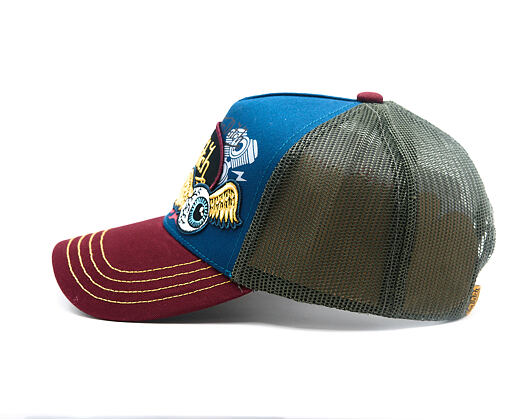 Cap Von Dutch - Devil Cat Hot Rod Patch & Print Trucker - Blue / Burgundy