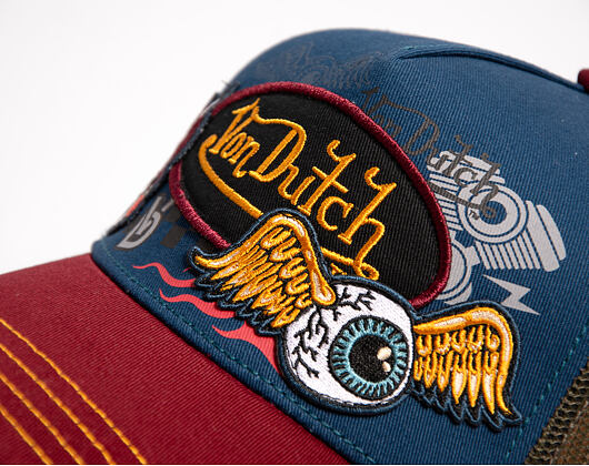 Cap Von Dutch - Devil Cat Hot Rod Patch & Print Trucker - Blue / Burgundy