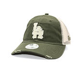 Womens Cap New Era - MLB Distress Trucker 9TWENTY Trucker - LA Dodgers - New Olive