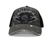 Cap Ed Hardy - Unisex Flaming Gothic Skull Washed 5 Panel Trucker Cap - Grey