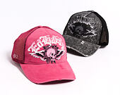 Cap Ed Hardy - Unisex Flaming Gothic Skull Washed 5 Panel Trucker Cap - Pink