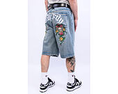 Shorts Ed Hardy - Mens Gothic Floral Denim Jort - Distressed Blue Wash