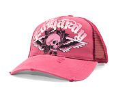 Cap Ed Hardy - Unisex Flaming Gothic Skull Washed 5 Panel Trucker Cap - Pink
