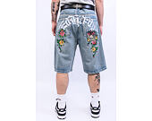 Shorts Ed Hardy - Mens Gothic Floral Denim Jort - Distressed Blue Wash