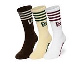 Socks New Era - Stripe Crew Socks 3pk - Brown / Cream / White
