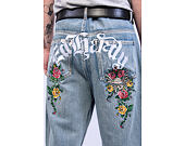 Shorts Ed Hardy - Mens Gothic Floral Denim Jort - Distressed Blue Wash
